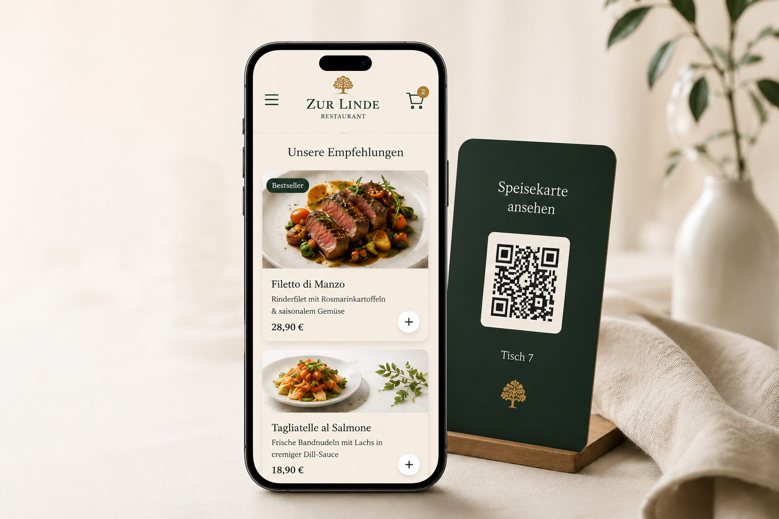 Restaurant-Tisch mit Tablo QR-Code-Aufsteller